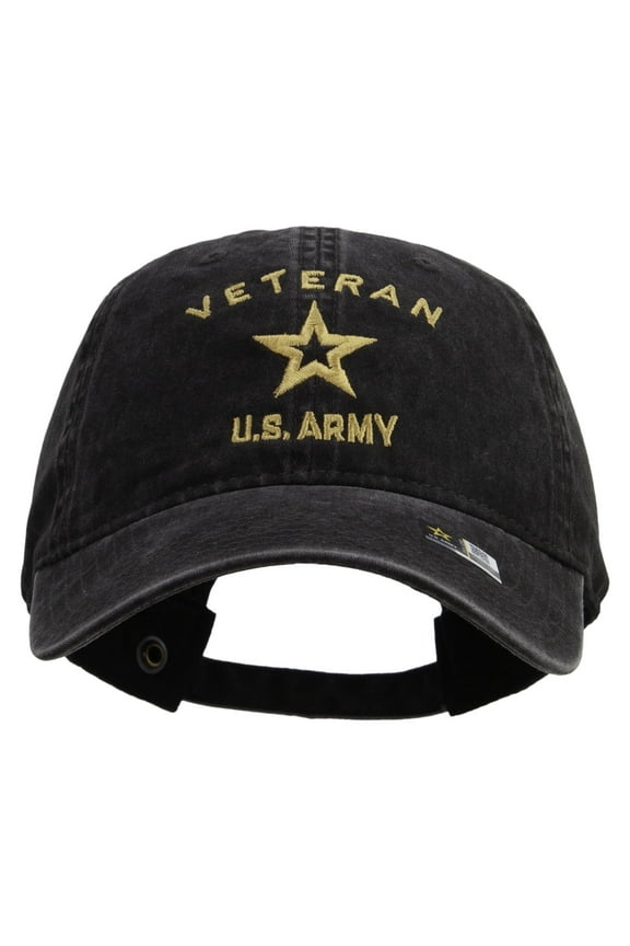US Army Veteran Military Embroidered Washed Cap - Black OSFM