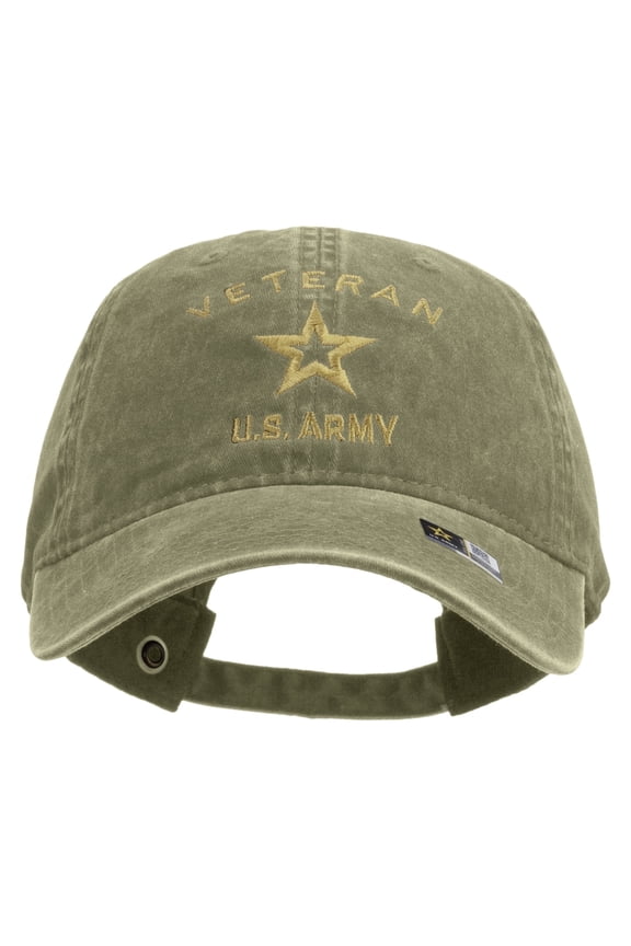 US Army Veteran Military Embroidered Washed Cap - Khaki OSFM
