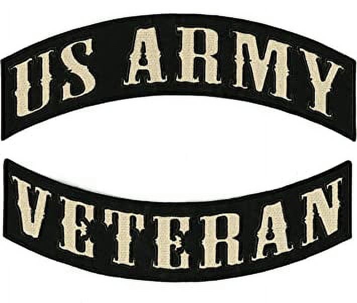 US Army Veteran Rocker Patches 12" | Large Iron On Embroidered 2pc. Set - by Nixon Thread Co.