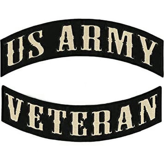 US Army Veteran Rocker Patches 12" | Large Iron On Embroidered 2pc. Set - by Nixon Thread Co.