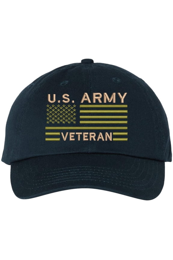 US Army Veteran USA Flag Embroidered Dad Hat Unstructured USA Army Military Vet Adjustable Baseball Cap (Navy)