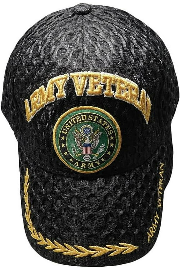 US Army Veteran Vet Seal Textured Mesh Black Ball Cap Hat Embroidered 3D LICENSED