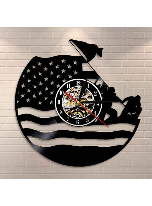 US Army Vinyl Record Wall Clock Coast Guard American Flag Navy Marines Vintage Veteran Decorative Clock Military Retirement Gift