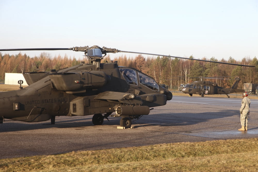 US Army helicopters at the Letzlingen Army Training Center Germany Canvas Art - Timm ZiegenthalerStocktrek Images (35 x 23)