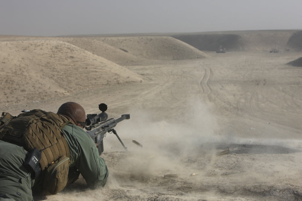 US Army soldier fires a Barrett M82A1 rifle Canvas Art - Terry MooreStocktrek Images (35 x 24)