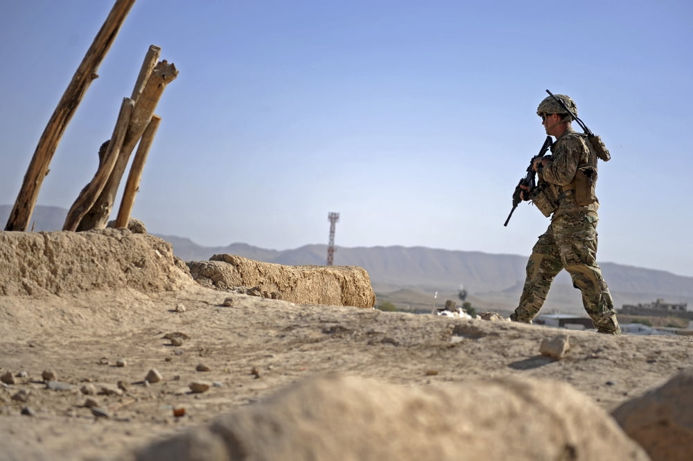 US Army soldier on a foot patrol in Qalat City Afghanistan Canvas Art - Stocktrek Images (35 x 23)