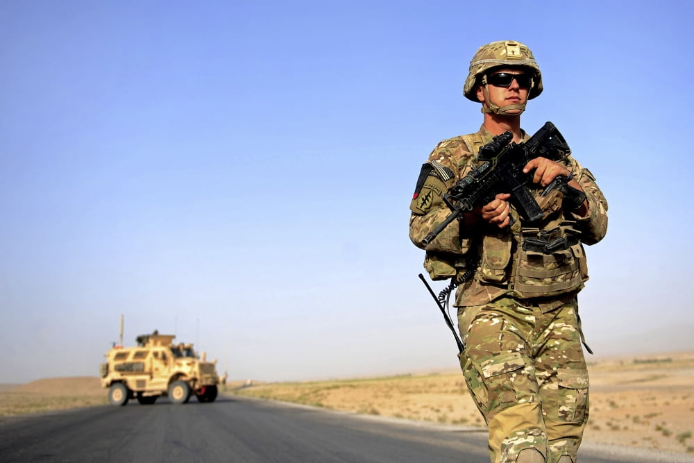 US Army soldier on patrol along Highway 1 in Zabul Afghanistan Canvas Art - Stocktrek Images (35 x 23)