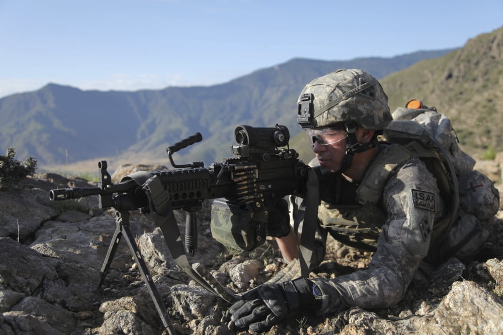 US Army soldier provides overwatch security in Qatar Kala Afghanistan Canvas Art - Stocktrek Images (34 x 23)