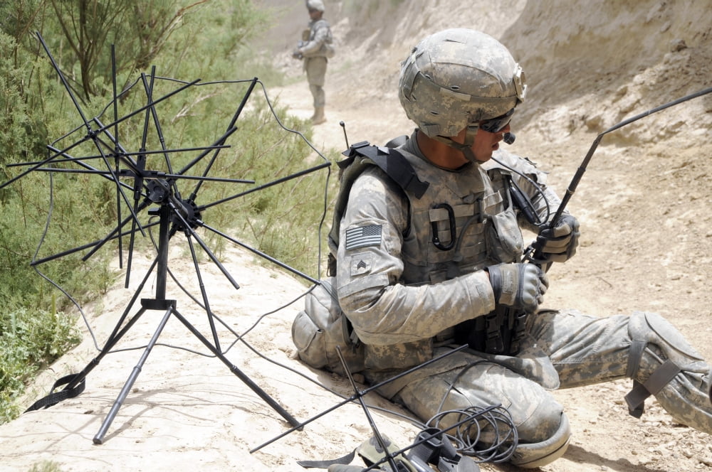 US Army soldier sets up a tactical satellite system in the Zabul province of Afghanistan Canvas Art - Stocktrek Images (34 x 23)