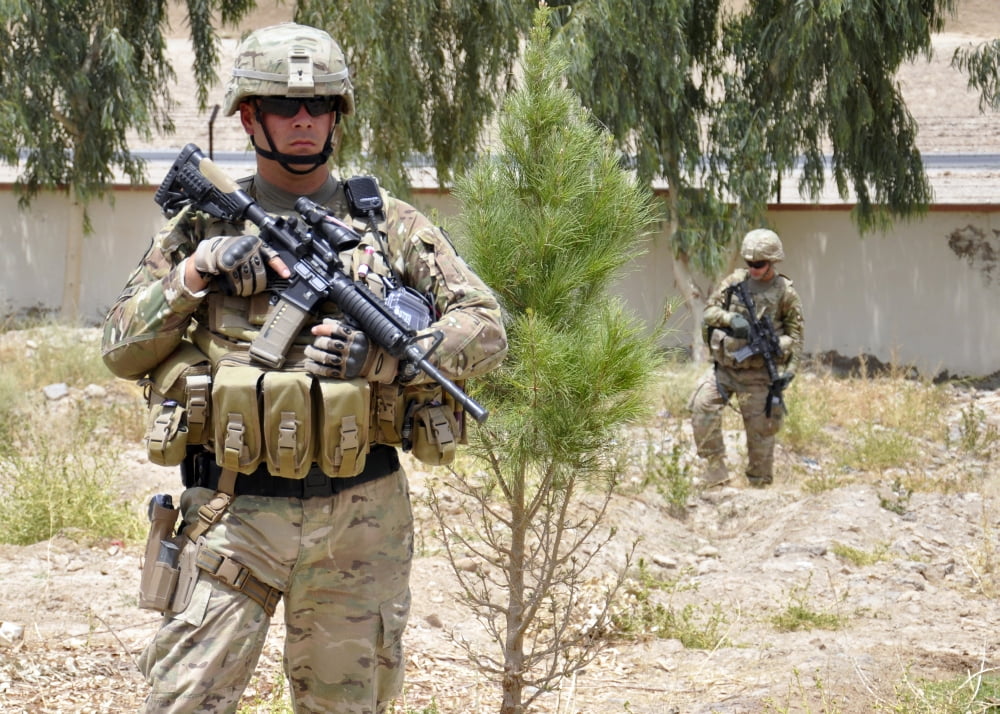 US Army soldier stands guard at a proposed construction site in Afghanistan Canvas Art - Stocktrek Images (34 x 24)