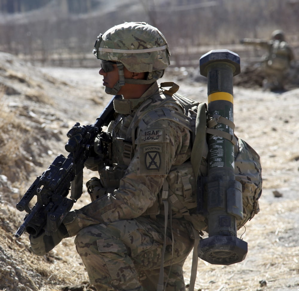 US Army soldier stands guard in Wardark Afghanistan Canvas Art - Stocktrek Images (28 x 28)
