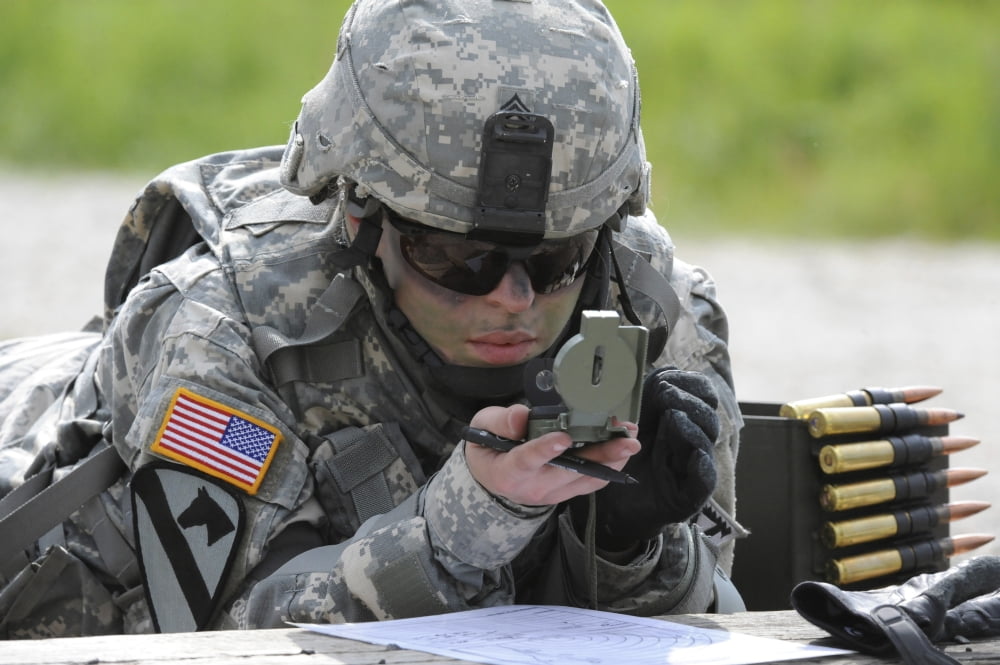 US Army soldier uses a compass to draw a range map in Grafenwoehr Germany Canvas Art - Stocktrek Images (34 x 23)