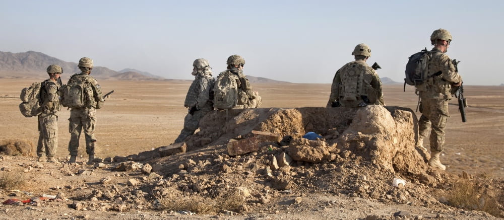 US Army soldiers at a checkpoint in Afghanistan Canvas Art - Stocktrek Images (42 x 19)
