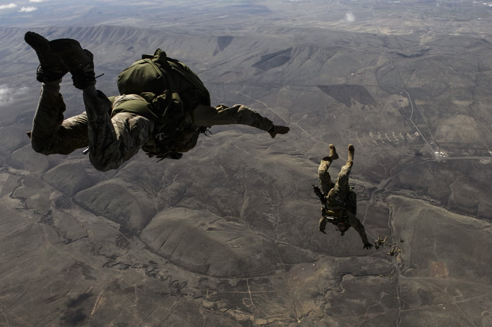 US Army soldiers conduct a HALO jump over Washington Canvas Art - Stocktrek Images (34 x 23)