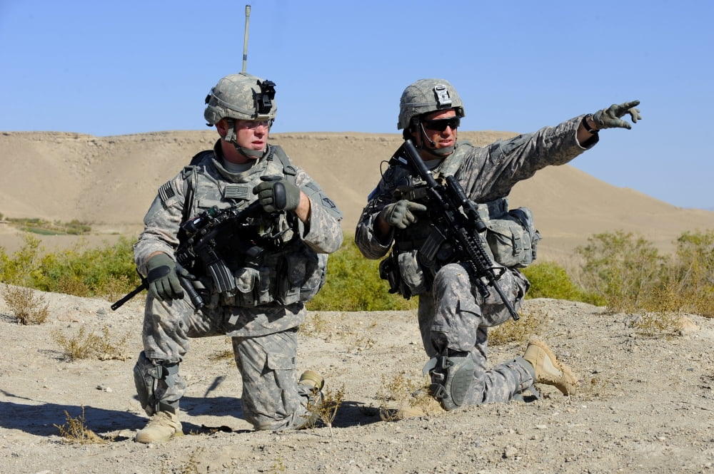 US Army soldiers familiarize themselves with the area during a foot patrol in Afghanistan Canvas Art - Stocktrek Images (34 x 23)