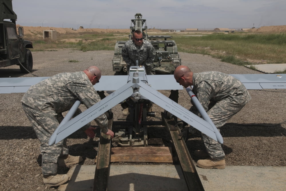 US Army soldiers prepare to launch an RQ-7B Shadow Canvas Art - Stocktrek Images (35 x 23)