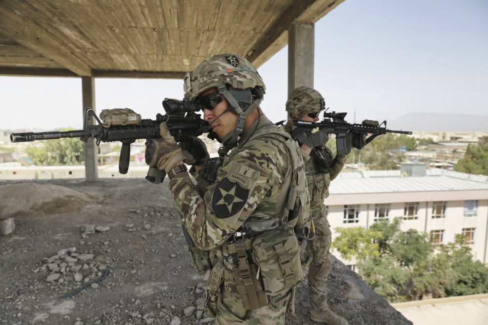 US Army soldiers provide security in Farah City Afghanistan Canvas Art - Stocktrek Images (35 x 23)