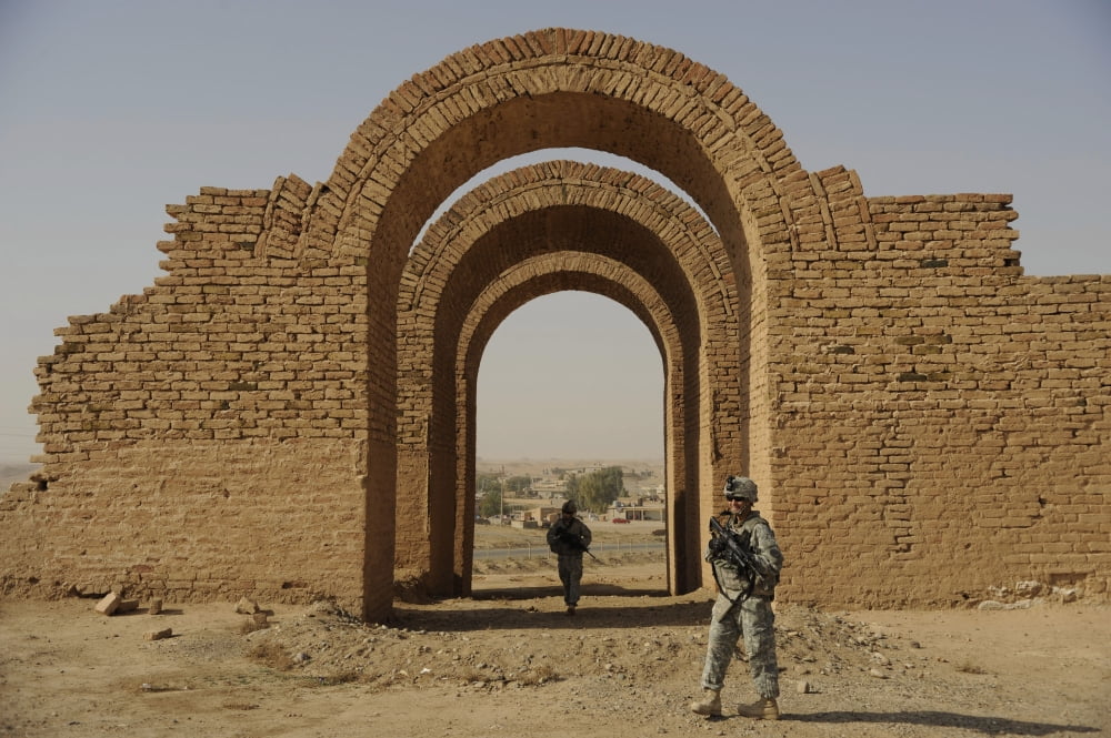 US Army soldiers providing security by the ancient city of Ashur in Iraq Canvas Art - Stocktrek Images (34 x 23)