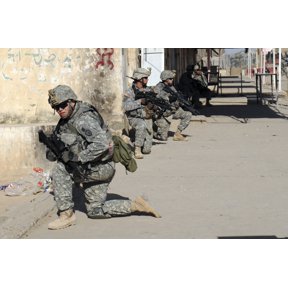 US Army soldiers providing security during a patrol in Siniyah Iraq Canvas Art - Stocktrek Images (34 x 23)