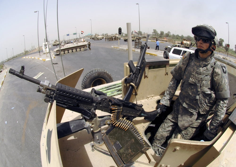 US Army soldiers secure the streets for Iraqi citizens Canvas Art - Stocktrek Images (33 x 23)