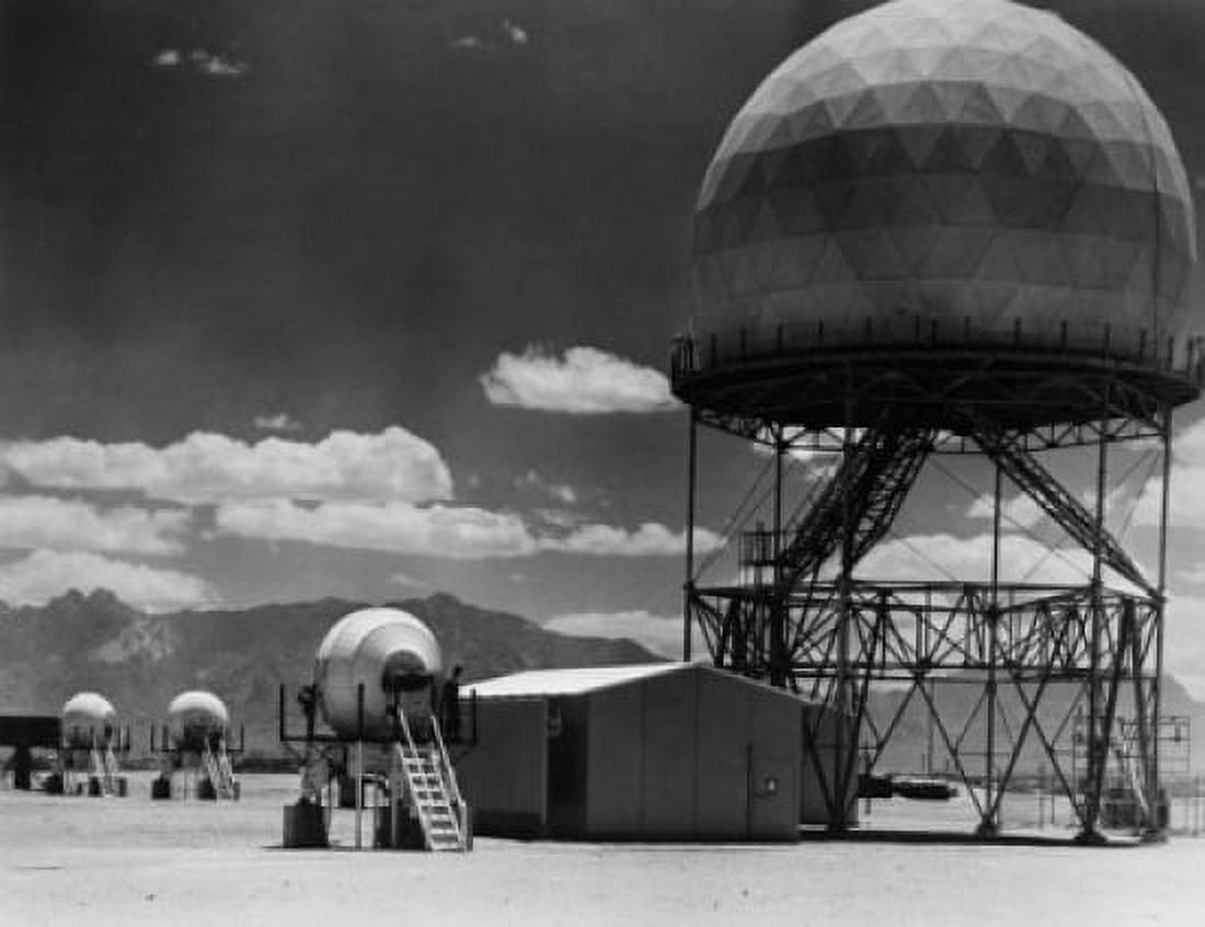 US Armys Nike-Hercules system showing radar housed in large radome and tracking radars Canvas Art - (18 x 24)