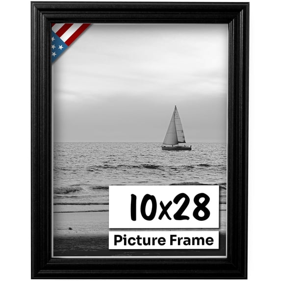 US Art Frames 10x28 Traditional Style Black Thin .75 Inch Wide, Solid Popler Wood, Wall Decor Picture Poster Photo Frame