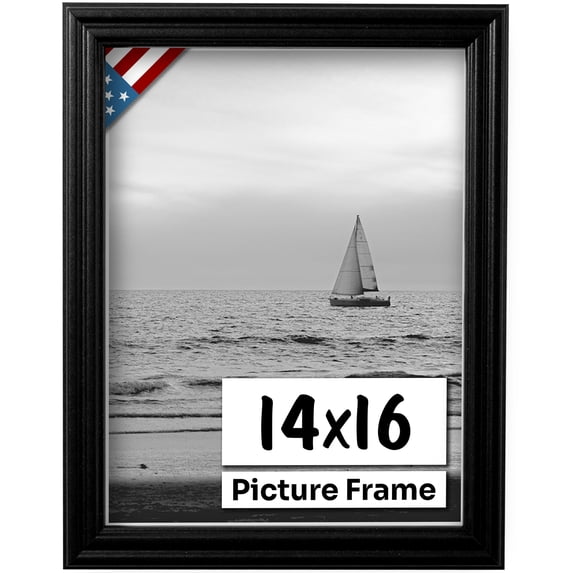 US Art Frames 14x16 Traditional Style Black Thin .75 Inch Wide, Solid Popler Wood, Wall Decor Picture Poster Photo Frame