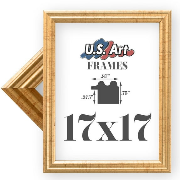US Art Frames 17x17 Traditional Style Antique Gold Thin .75 Inch Wide, Solid Wood, Wall Decor Picture Poster Photo Frame