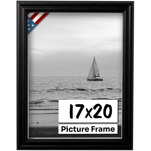US Art Frames 17x20 Traditional Style Black Thin .75 Inch Wide, Solid Popler Wood, Wall Decor Picture Poster Photo Frame
