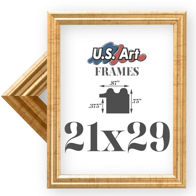 US Art Frames 21x29 Traditional Style Antique Gold Thin .75 Inch Wide, Solid Wood, Wall Decor Picture Poster Photo Frame