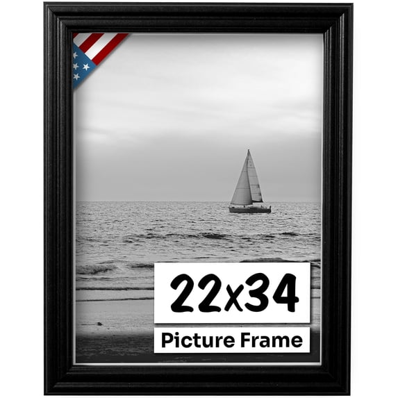 US Art Frames 22x34 Traditional Style Black Thin .75 Inch Wide, Solid Popler Wood, Wall Decor Picture Poster Photo Frame