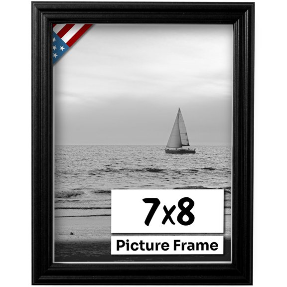 US Art Frames 7x8 Traditional Style Black Thin .75 Inch Wide, Solid Popler Wood, Wall Decor Picture Poster Photo Frame