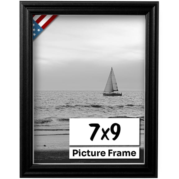 US Art Frames 7x9 Traditional Style Black Thin .75 Inch Wide, Solid Popler Wood, Wall Decor Picture Poster Photo Frame