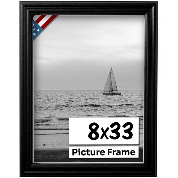 US Art Frames 8x33 Traditional Style Black Thin .75 Inch Wide, Solid Popler Wood, Wall Decor Picture Poster Photo Frame