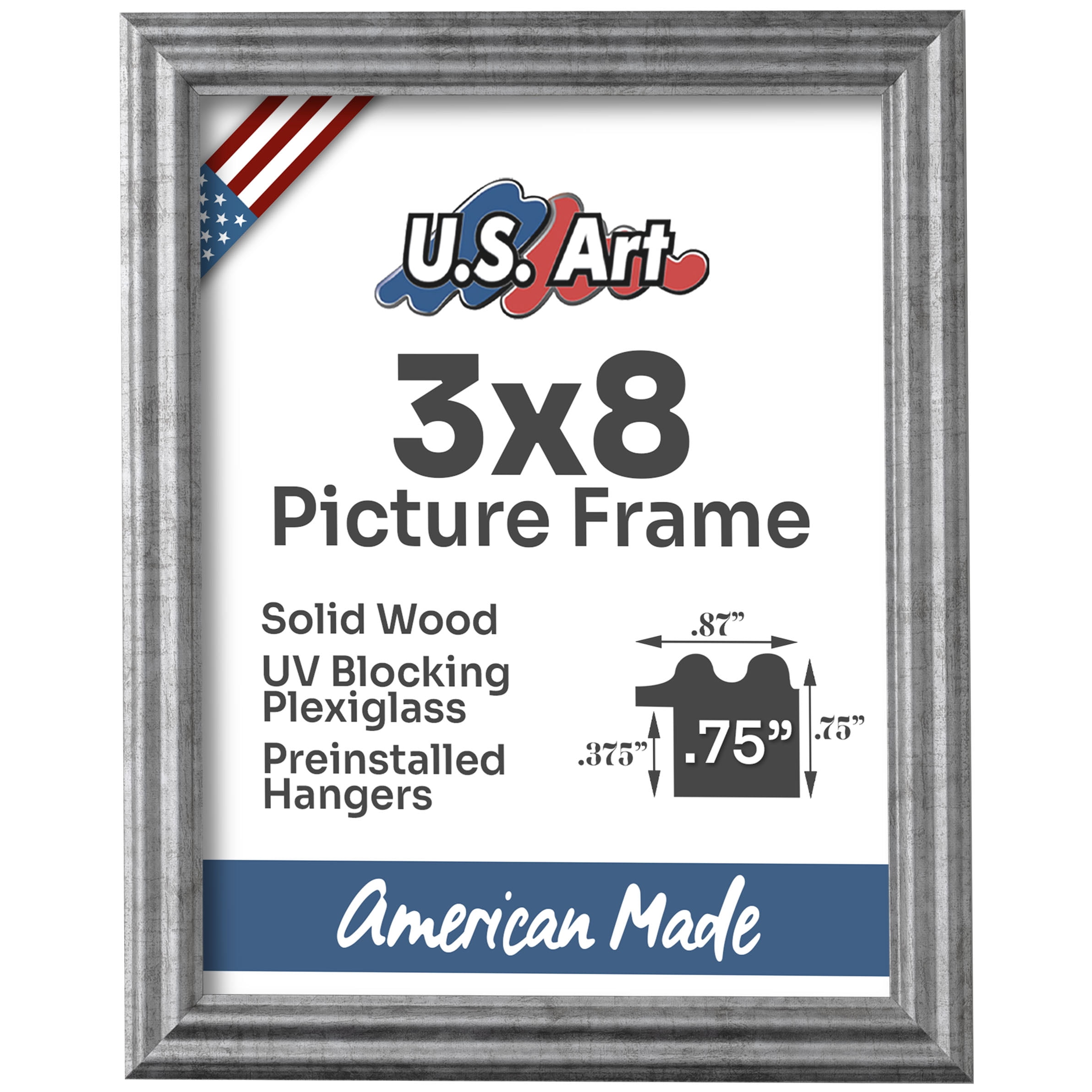 US Art Frames Antique Silver 3x8 Picture Frame .75
