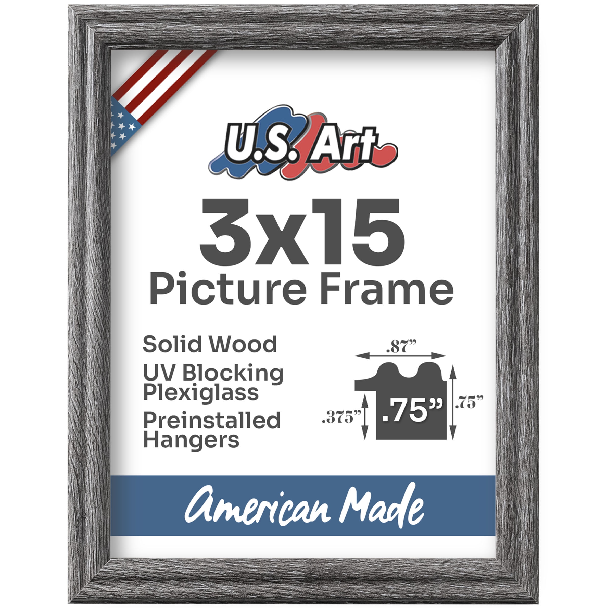 US Art Frames Barnwood Gray 3x15 Picture Frame .75