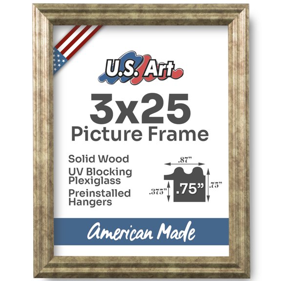 US Art Frames Coffee Brown 3x25 Picture Frame .75" Wide - Preinstalled Hangers and UV Blocking Plexiglass, 100% USA Made