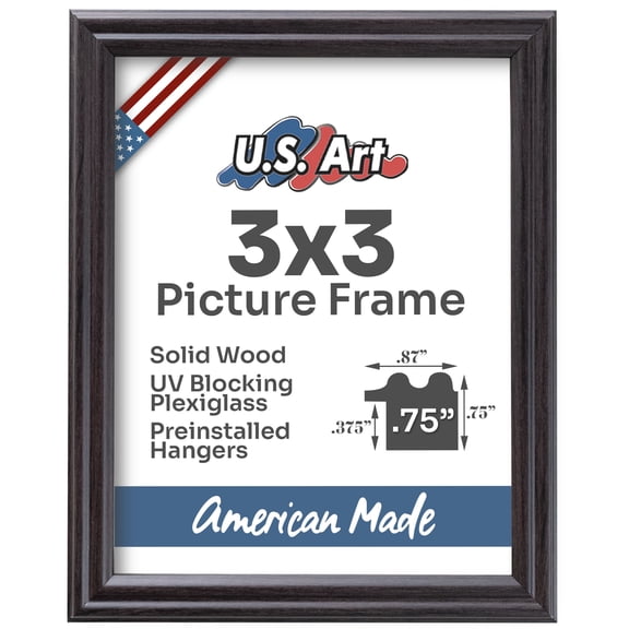 US Art Frames Coffee Brown 3x3 Picture Frame .75" Wide - Preinstalled Hangers and UV Blocking Plexiglass, 100% USA Made