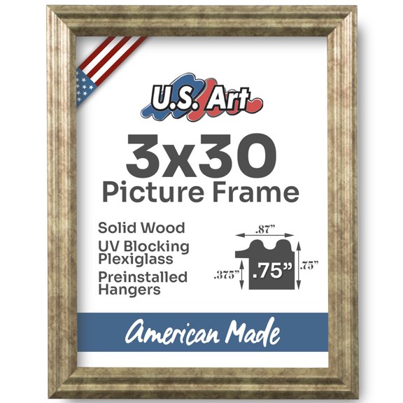 US Art Frames Coffee Brown 3x30 Picture Frame .75" Wide - Preinstalled Hangers and UV Blocking Plexiglass, 100% USA Made