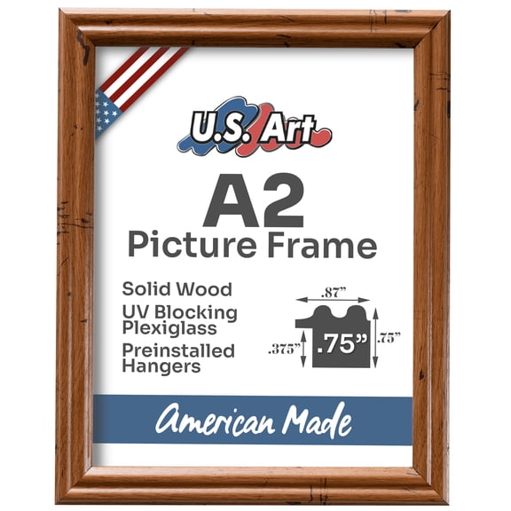 US Art Frames Distressed Oak A2 Picture Frame .75" Wide - Preinstalled Hangers and UV Blocking Plexiglass, 100% USA Made