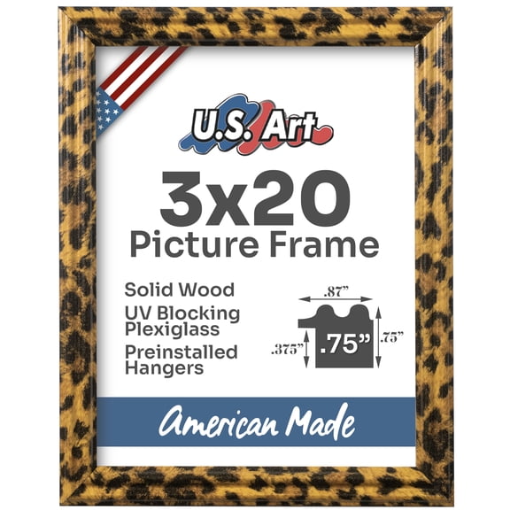 US Art Frames Leopard Print 3x20 Picture Frame .75" Wide - Preinstalled Hangers and UV Blocking Plexiglass, 100% USA Made