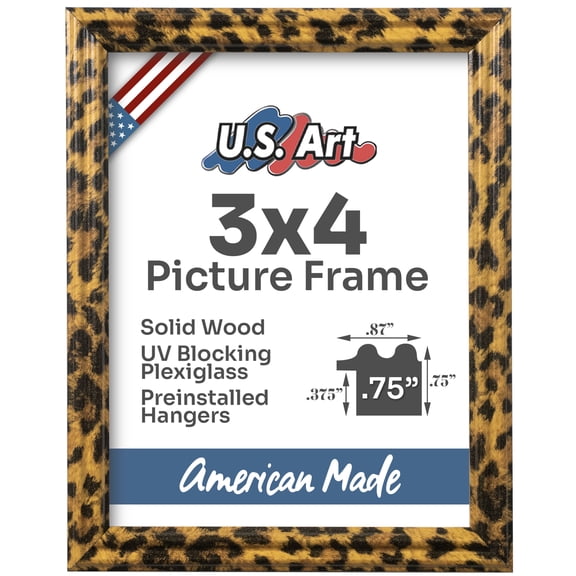 US Art Frames Leopard Print 3x4 Picture Frame .75" Wide - Preinstalled Hangers and UV Blocking Plexiglass, 100% USA Made