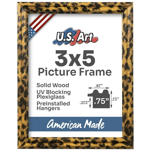 US Art Frames Leopard Print 3x5 Picture Frame .75" Wide - Preinstalled Hangers and UV Blocking Plexiglass, 100% USA Made