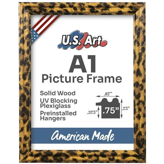 US Art Frames Leopard Print A1 Picture Frame .75" Wide - Preinstalled Hangers and UV Blocking Plexiglass, 100% USA Made