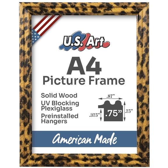 US Art Frames Leopard Print A4 Picture Frame .75" Wide - Preinstalled Hangers and UV Blocking Plexiglass, 100% USA Made