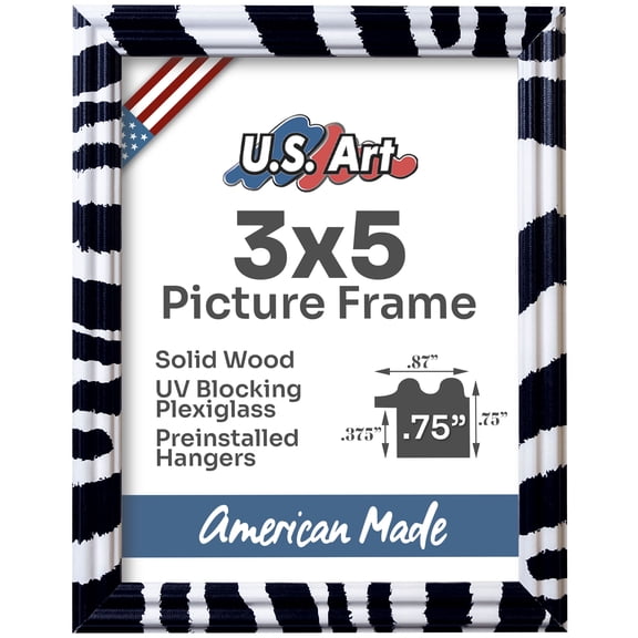 US Art Frames Zebra Print 3x5 Picture Frame .75" Wide - Preinstalled Hangers and UV Blocking Plexiglass, 100% USA Made