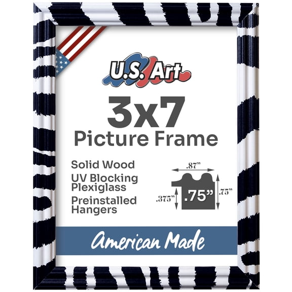US Art Frames Zebra Print 3x7 Picture Frame .75" Wide - Preinstalled Hangers and UV Blocking Plexiglass, 100% USA Made