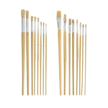 U.S. Art Supply 16 Piece Long Handle Bristle Hair Artist Paint Brush Set with Carry Case
