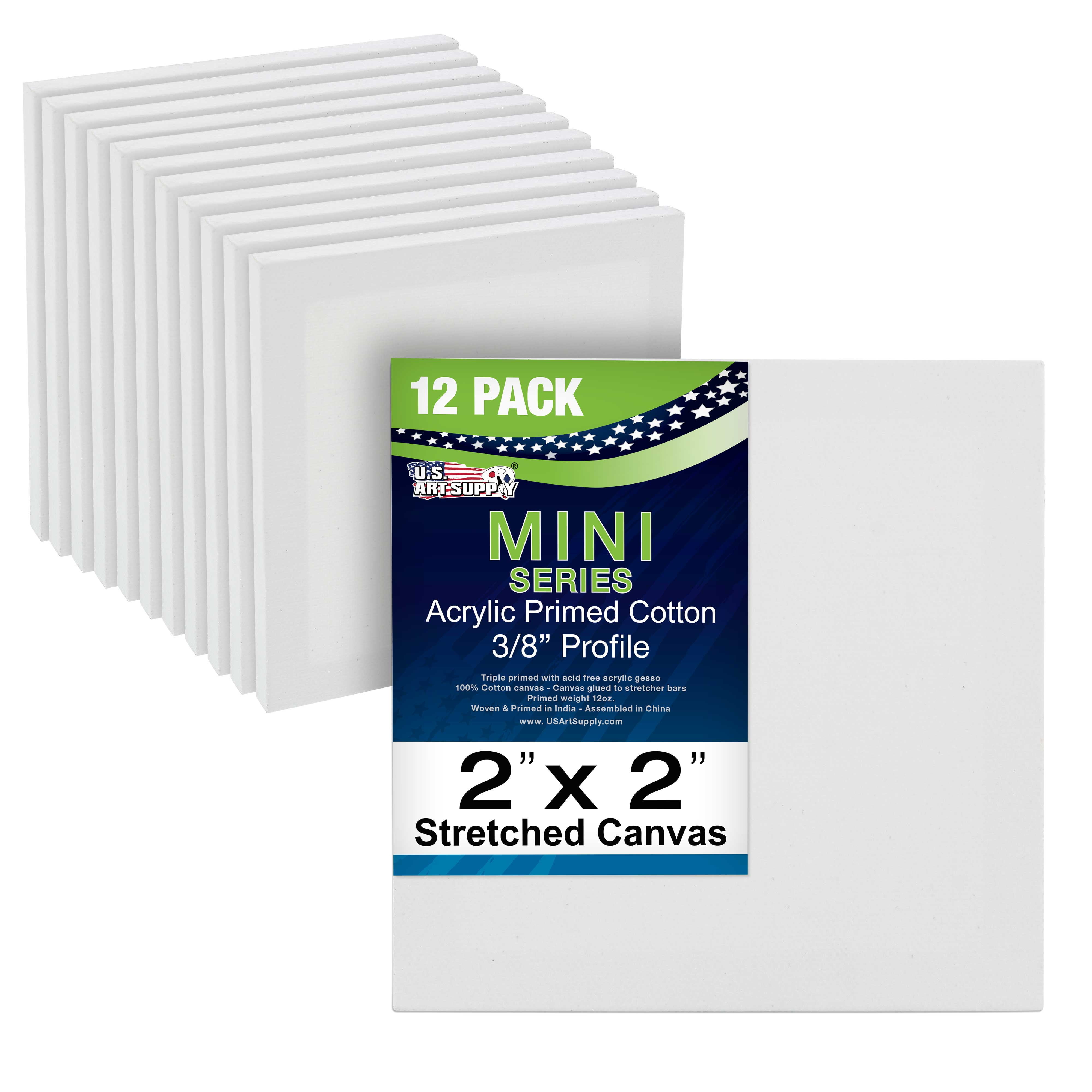 ESRICH Mini Stretched Canvas 20Pack 2.4x2.4inch, 2/5''Profile Art Primed  Canvases for Painting, 100% Cotton Small Professional Stretched Canvas for