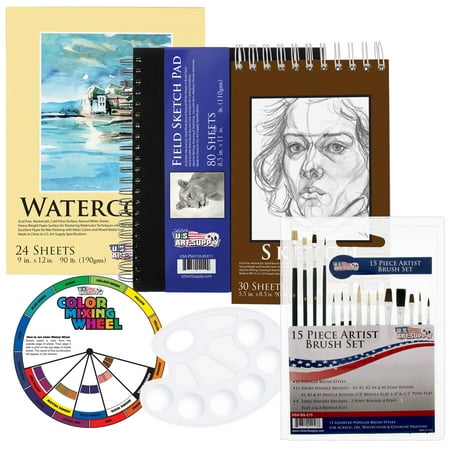 US Art Supply 20 Piece Artist Drawing, Sketch and Painting - Paper and Brush Accessory Pack